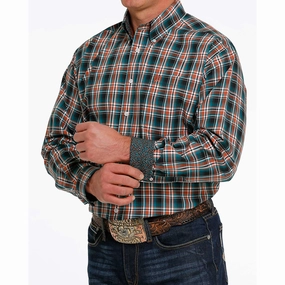 Cinch Men's Turquoise/Red Plaid Shirt Runway Inspired