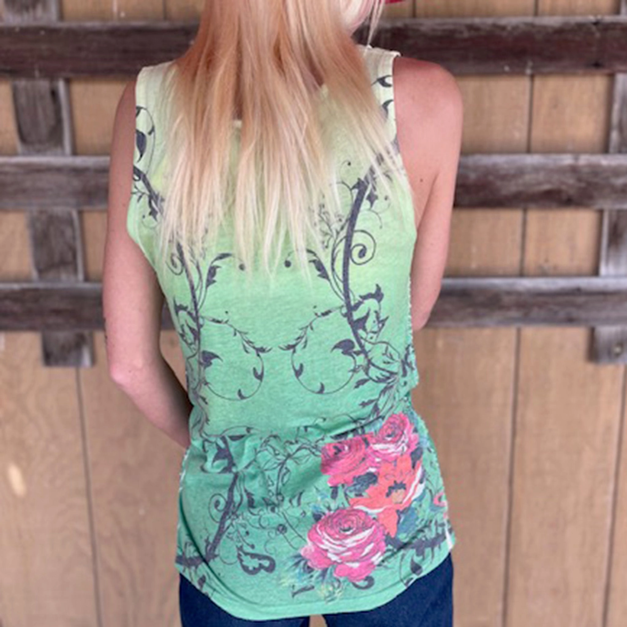 Green Floral Tank SnagResistant