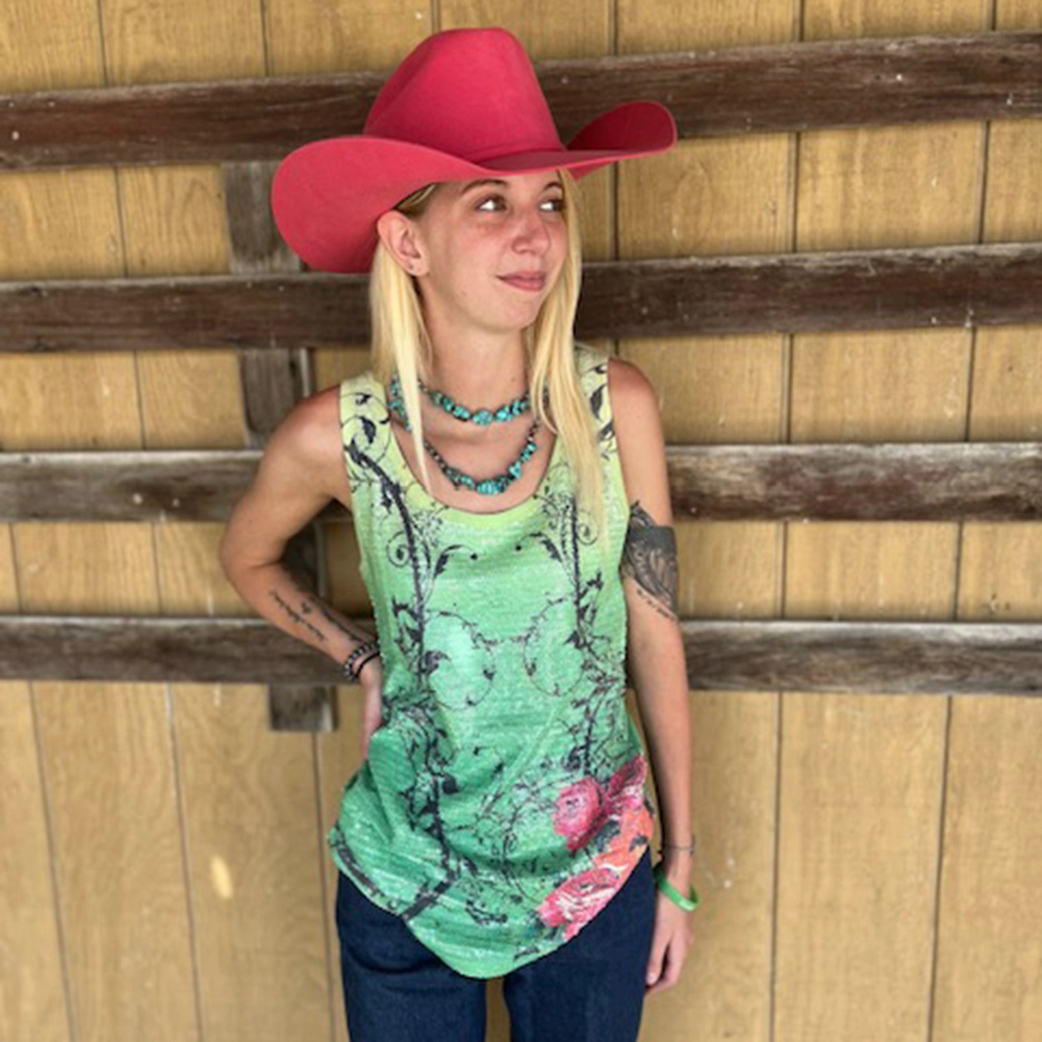 Interlock Knit Green Floral Tank