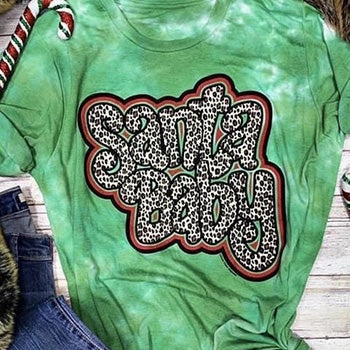 AntiPill Finish Ergonomic Pattern Design Green Santa Baby T-Shirt