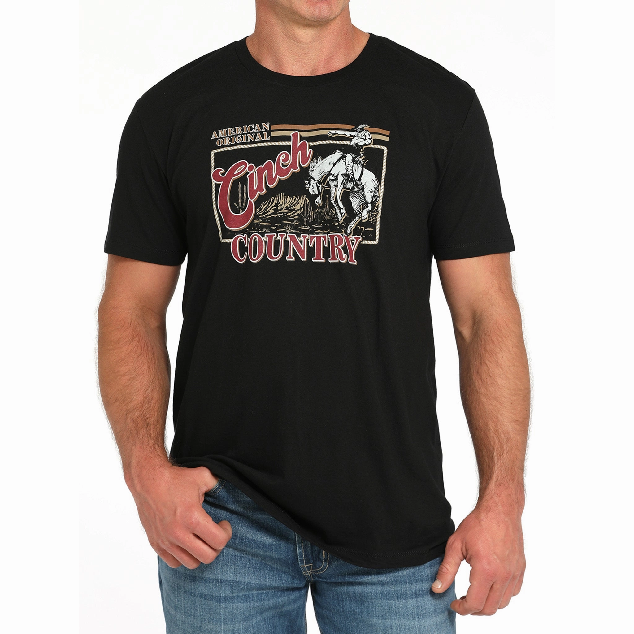 Abrasion Resistant Edges Formal Elegance Cinch Men's Country Bronc Black T-Shirt