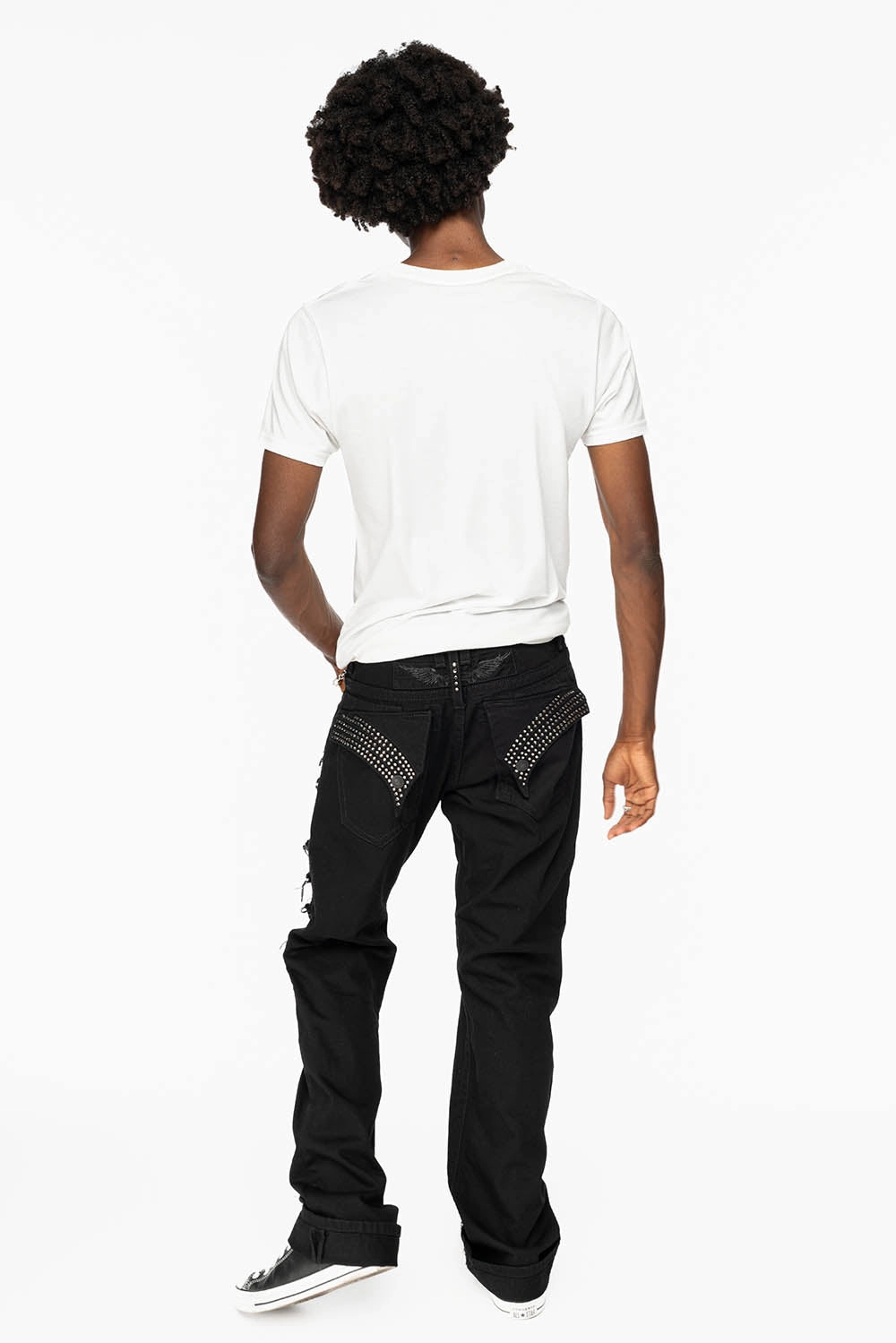 GYPSY REPAIRED STRAIGHT LEG JEANS LIMITED EDITION IN BLK EMBELLISHED WITH CRYSTALS Anti Static Treatment Street Vibe