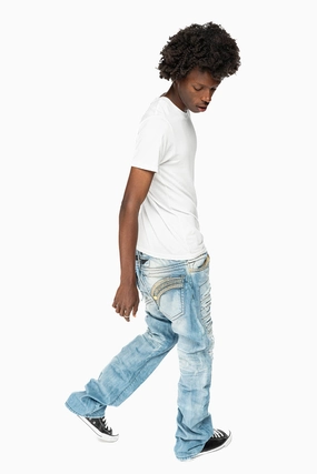 Fade Resistant Wash GYPSY STRAIGHT LEG JEANS LIMITED EDITION REPAIRED EMBELLISHED WITH CRYSTALS IN  5D LIGHT WASH