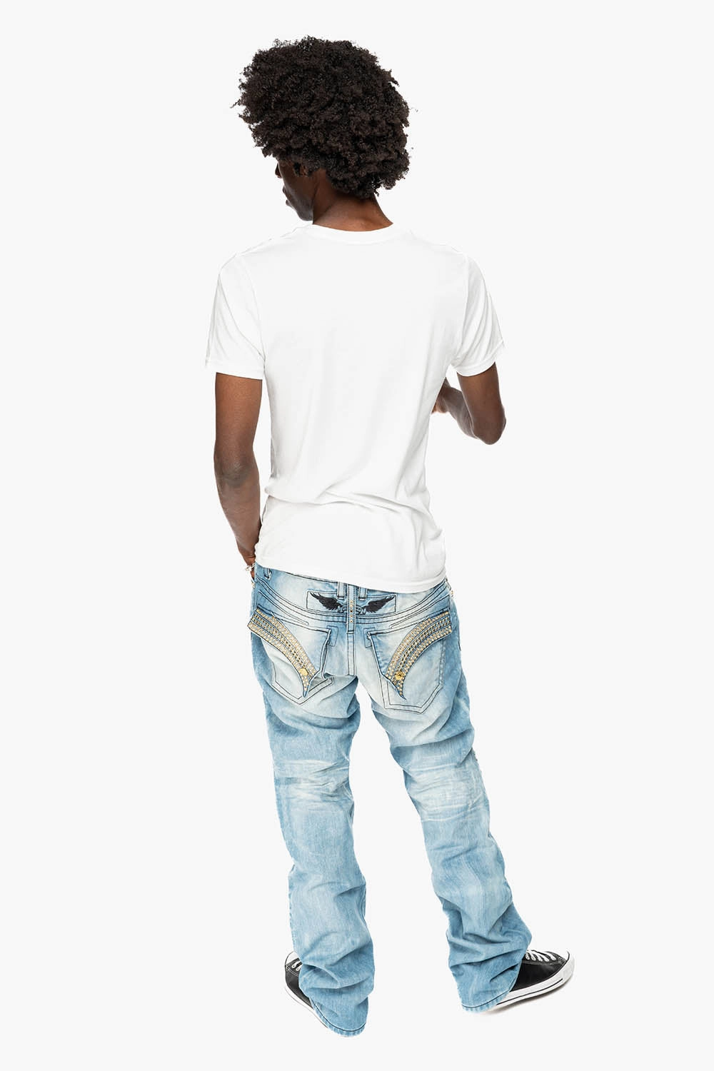 GYPSY STRAIGHT LEG JEANS LIMITED EDITION REPAIRED EMBELLISHED WITH CRYSTALS IN  5D LIGHT WASH Relaxed Waist Fit Chic Style