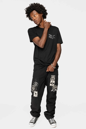 GYPSY STRAIGHT LEG JEANS LIMITED EDITION WITH PATCHES EMBELLISHED WITH CRYSTALS IN PURE BLK Universal Style Date Night Sustainable