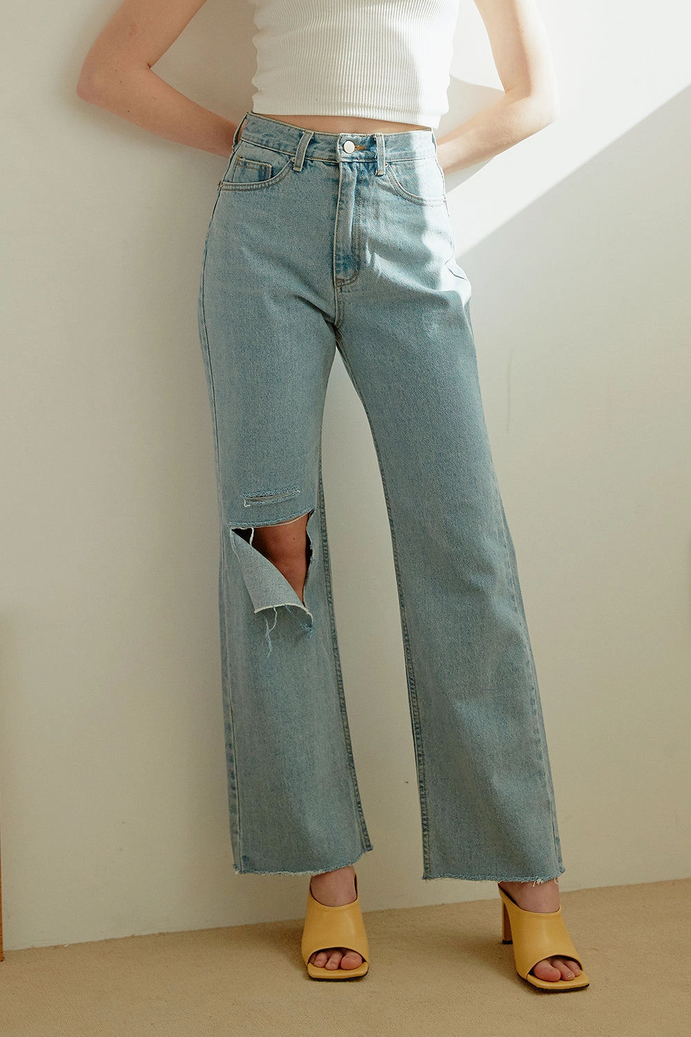 Haily Slash Ripped Jeans Office Wear Trendy Home Comfort Sporty Look