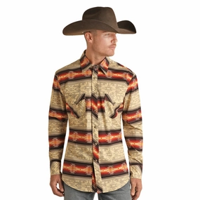 Nautical Look Rock & Roll Men's Cream & Ornge & Brown Aztec Shirt