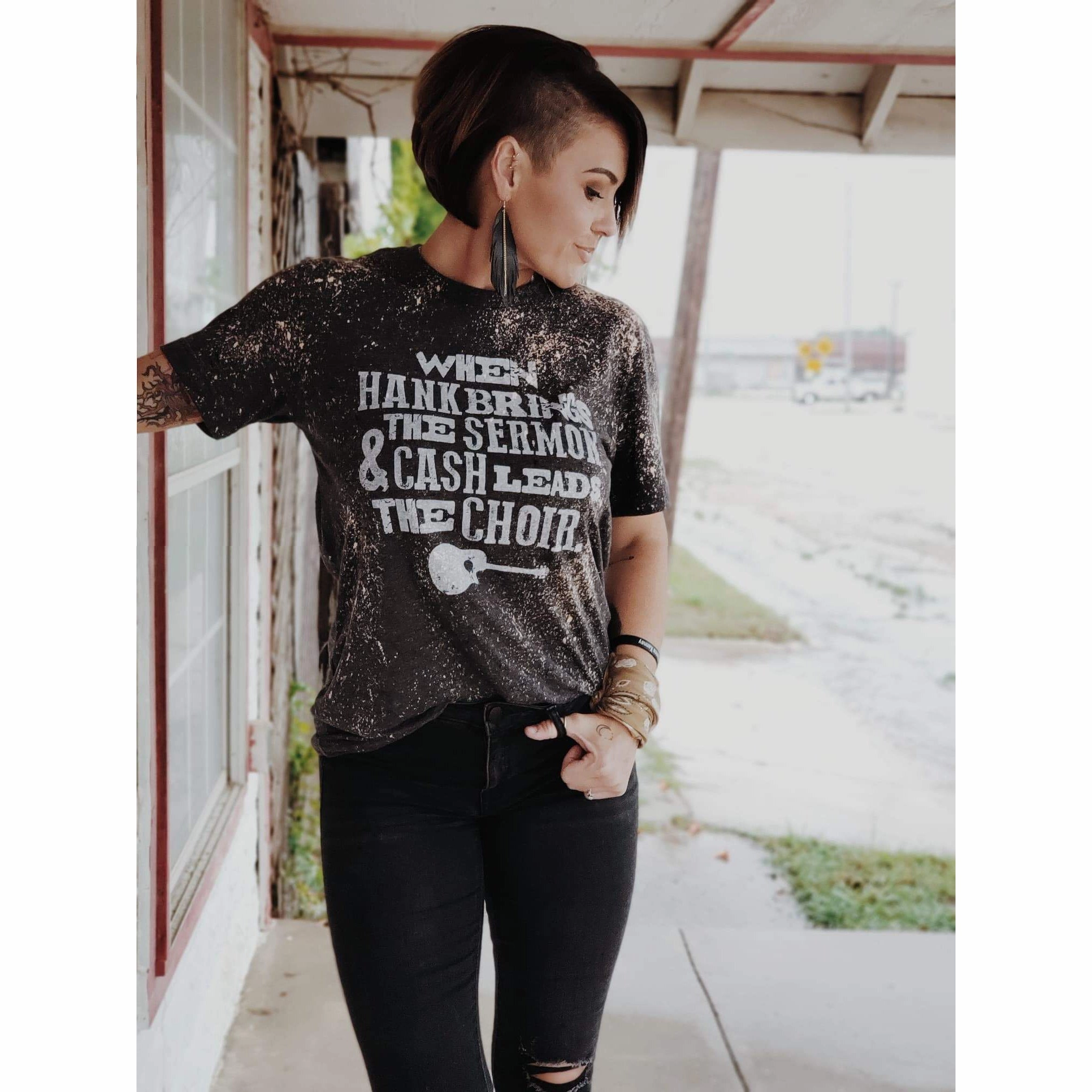 Ribbed Trim Hank Brings the Sermon Acid Washed Tee