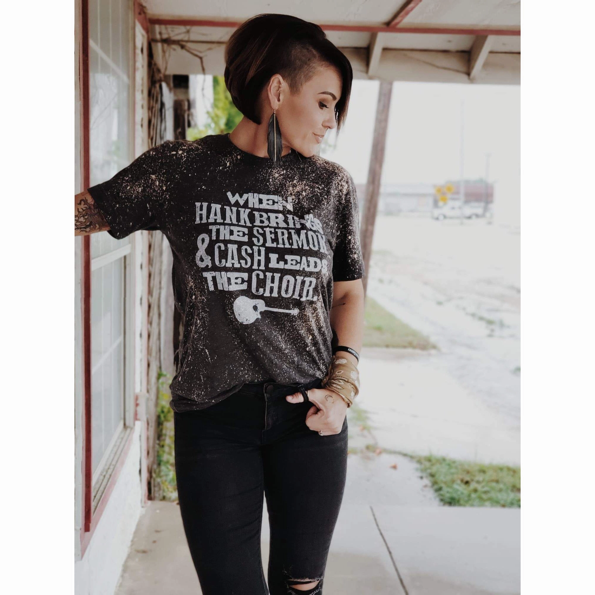 Hank Brings the Sermon Acid Washed Tee Everyday Fashion Colorfast Dye Method