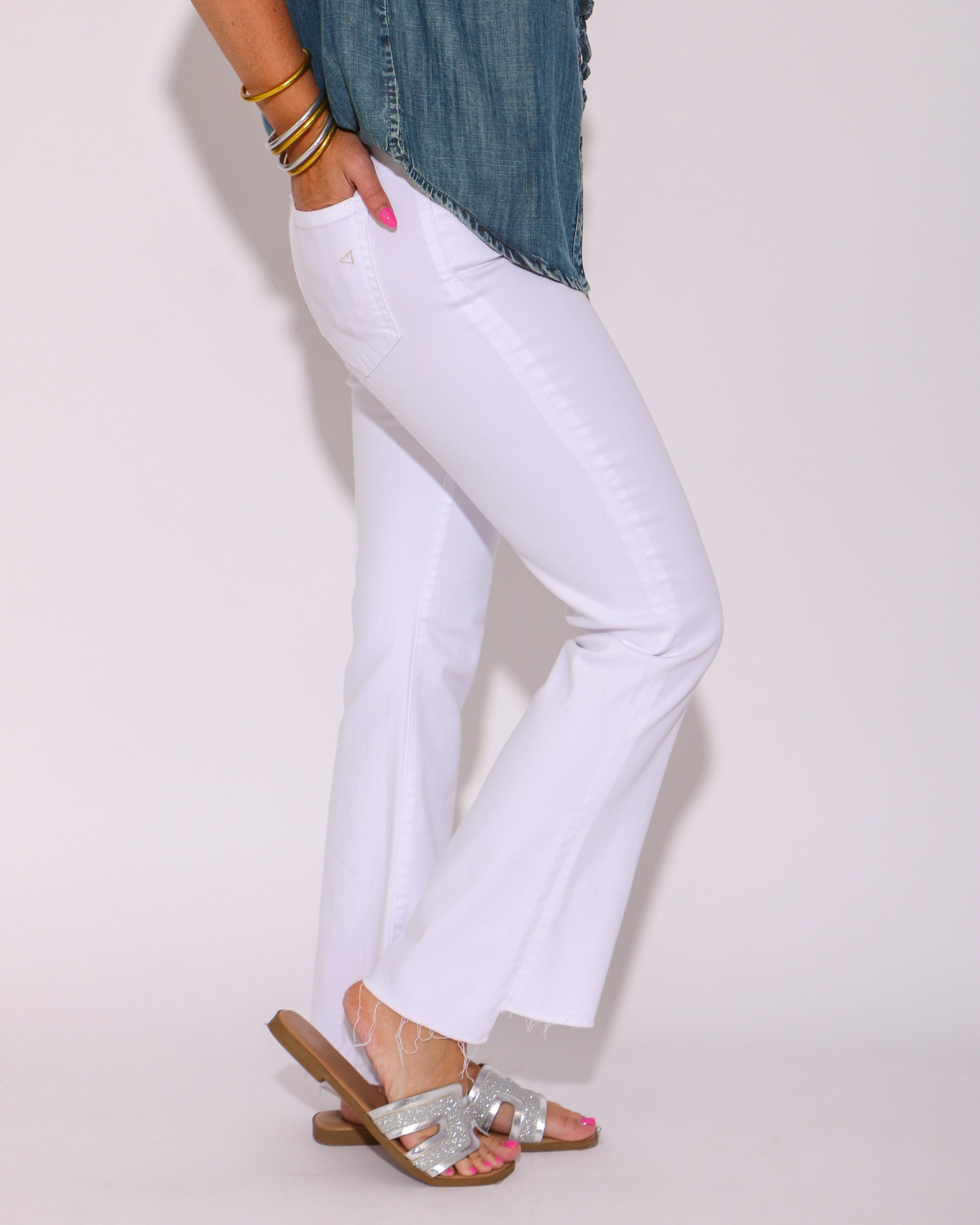 Body Fit Ready school outfit Happi High Rise Crop Flare with Step Hem in White