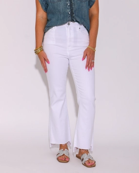 Casual Chic Durable Minimalist Style Party Look Happi High Rise Crop Flare with Step Hem in White