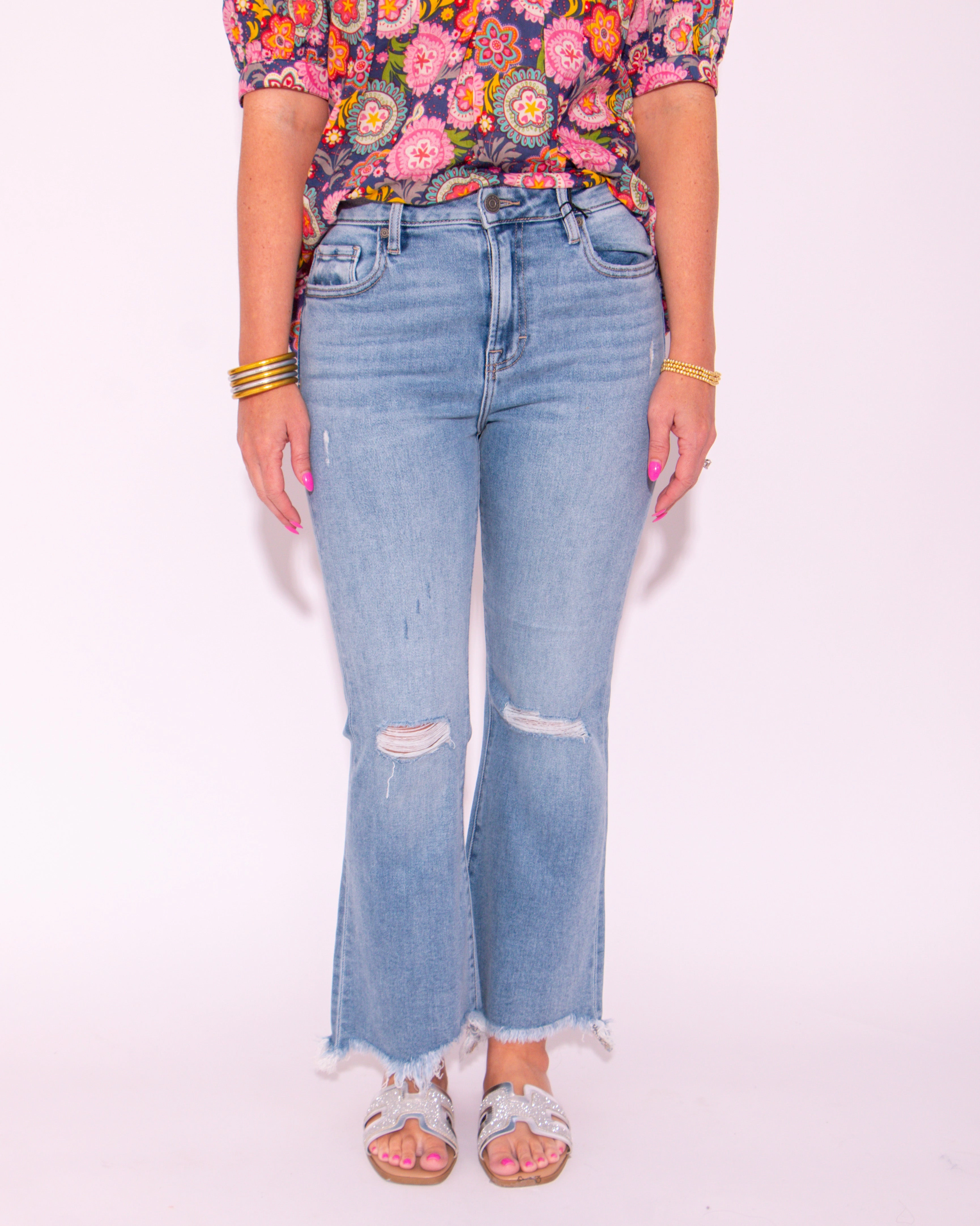 Street Inspired Trendy Choice Happi High Rise Super Fray Crop Flare