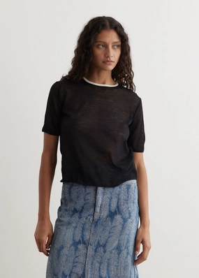 Hard Twist High Gauge Wool Silk Knit T-Shirt Lightweight Style