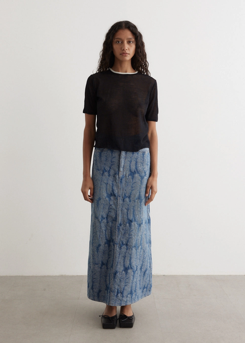 Light Comfort Style Hard Twist High Gauge Wool Silk Knit T-Shirt