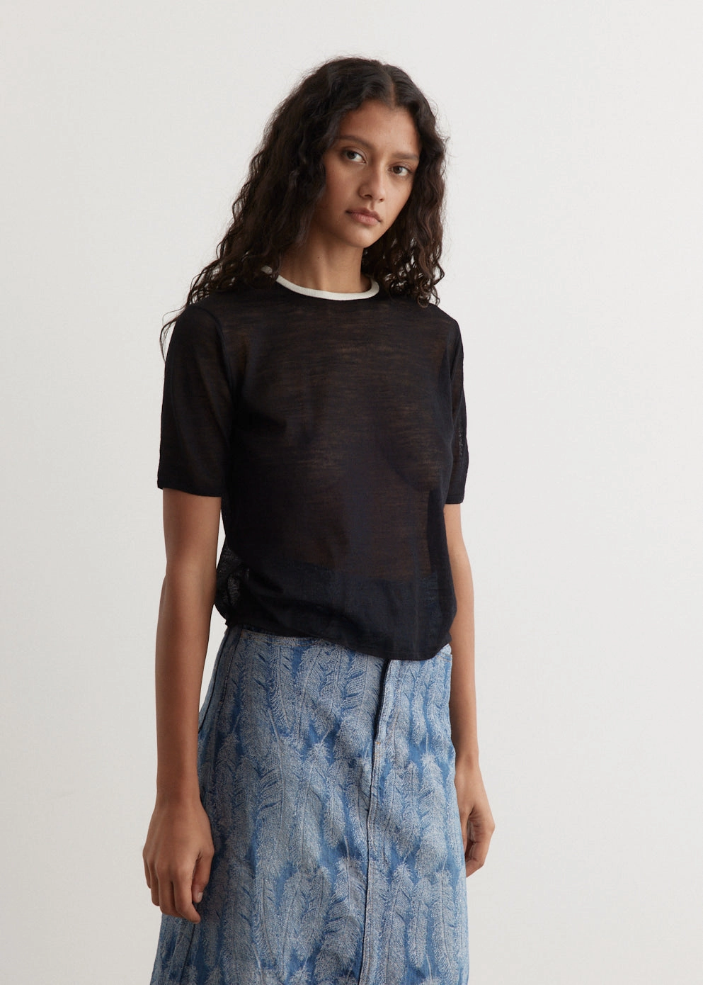 Trendy Design Hard Twist High Gauge Wool Silk Knit T-Shirt