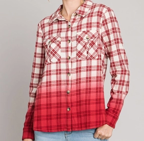 Heyson Women's Dip Dye Plaid Long Sleeve Easy Care Material