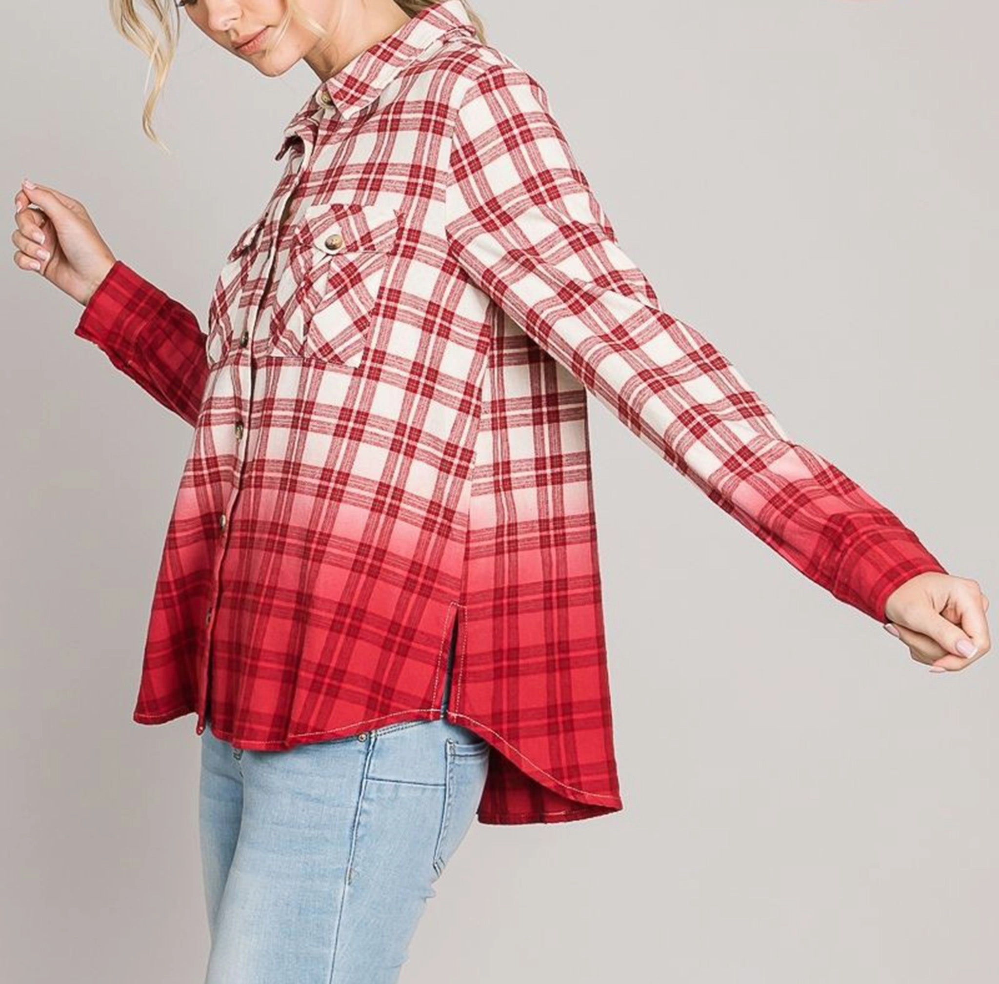 Heyson Women's Dip Dye Plaid Long Sleeve LightweightLayeredFabric Flatlock stitching