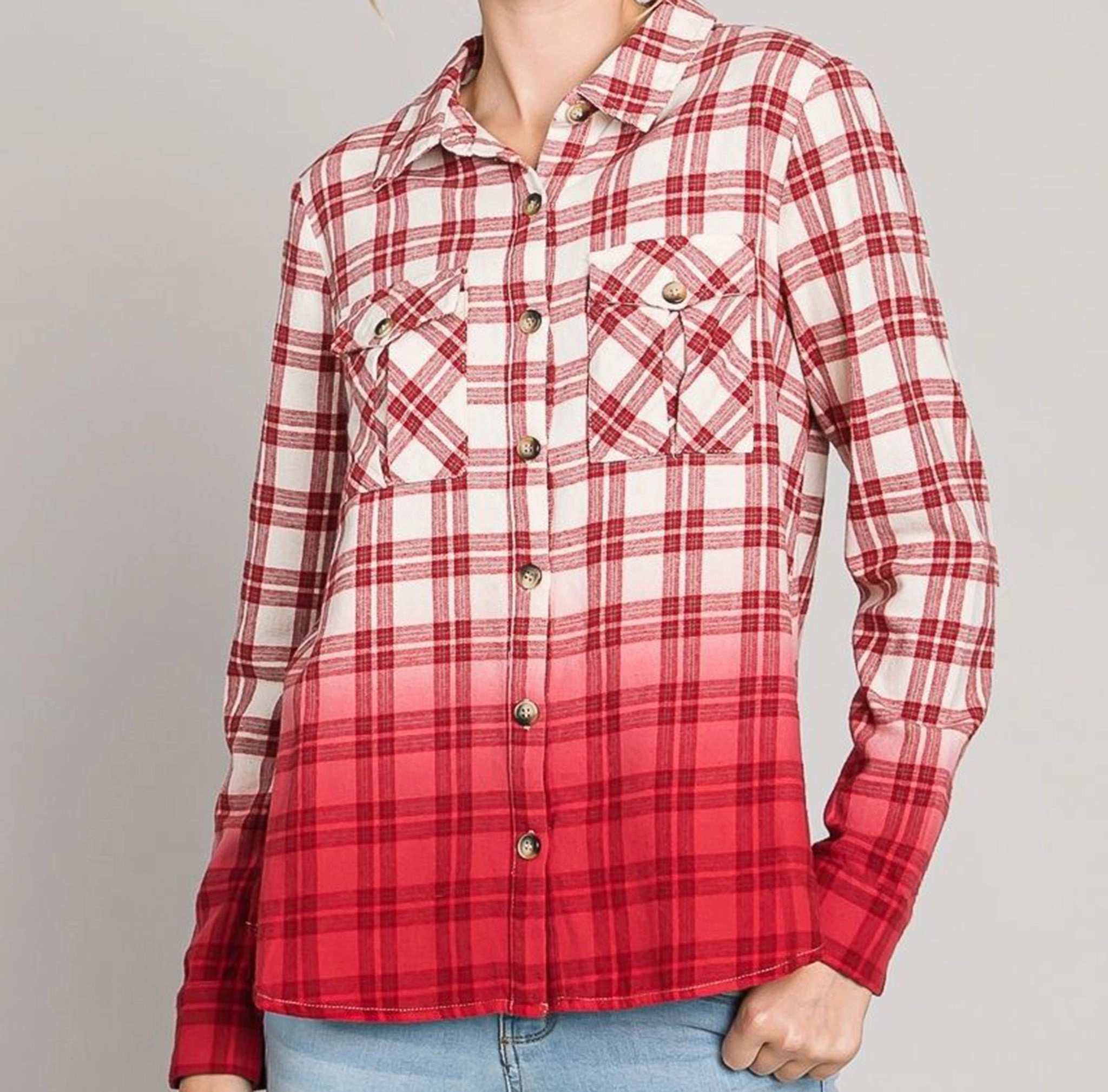 Heyson Women's Dip Dye Plaid Long Sleeve Easy Care Material