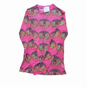 Moisture Control Lining LightweightMaterial Bohemian Cowgirl Pink Neon Moon Mesh Long Sleeve