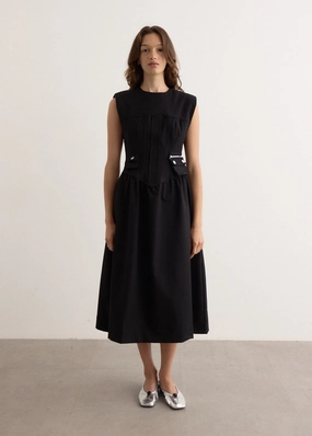 Heavy Cotton Tailoring Corset Midi Dress Chic and Elegant