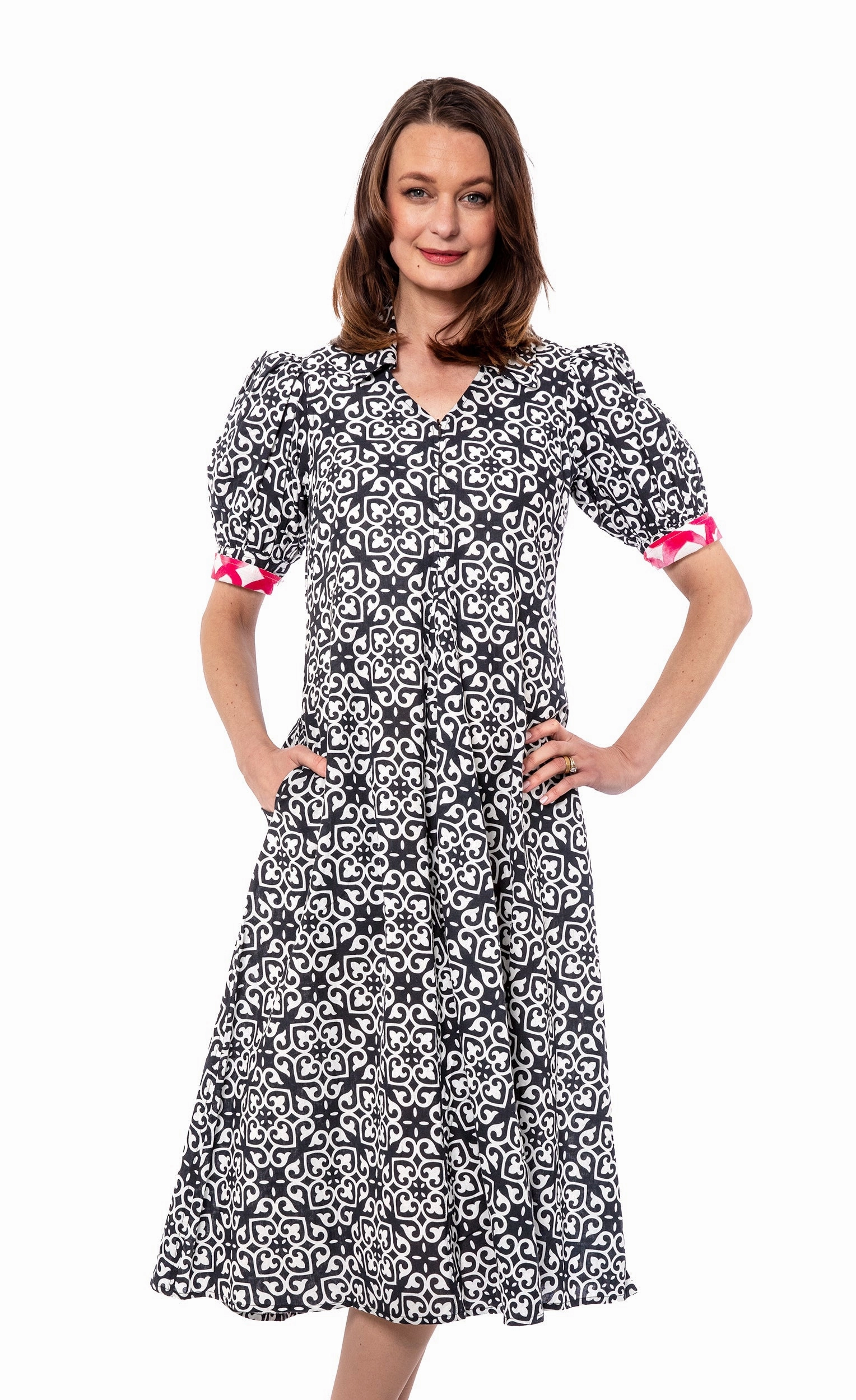 Natural Tones Montauk Dress - Black White Geometric