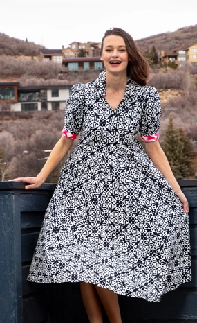 Montauk Dress - Black White Geometric Lightweight and Breezy Soft Detail