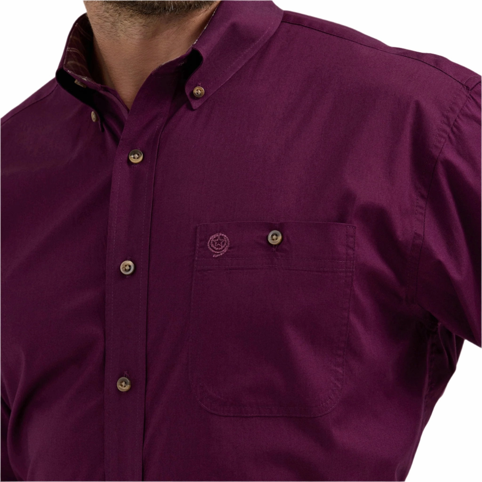 Wrangler Men's Eggplant Long Sleeve Button Up Fade Resistant Formula Polo Style
