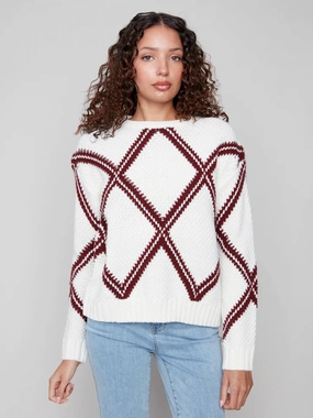SlimFit Charlie B. Diamond Intarsia Chunky Knit Sweater