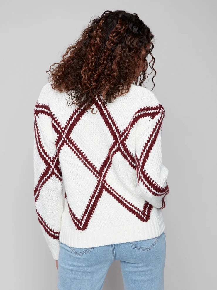 Charlie B. Diamond Intarsia Chunky Knit Sweater Multipurpose Layering Piece