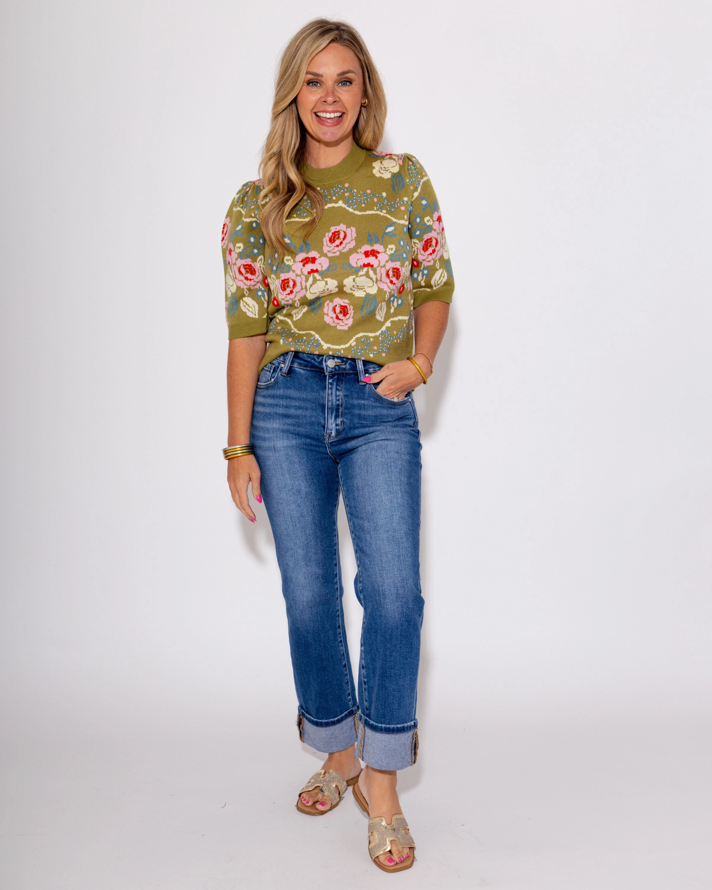 Casual Chic Fashion Lover Minimalist High Rise Ankle Straight Cuffed Jeans in Medium