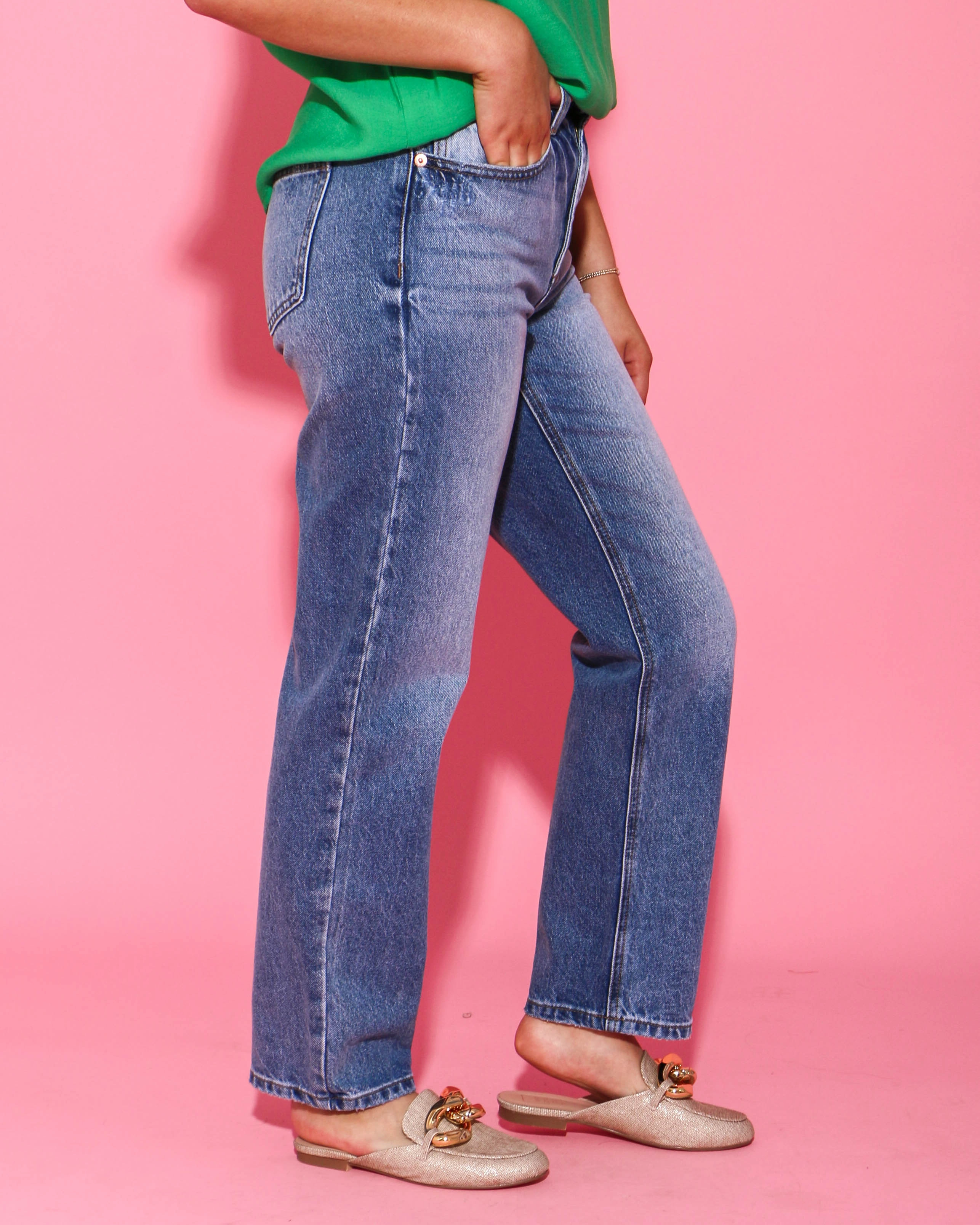 Professional Wear Artist Vibe Trend Setter Chill Outfit Student Outfit HIGH RISE STRAIGHT JEANS IN VINTAGE LIGHT WASH