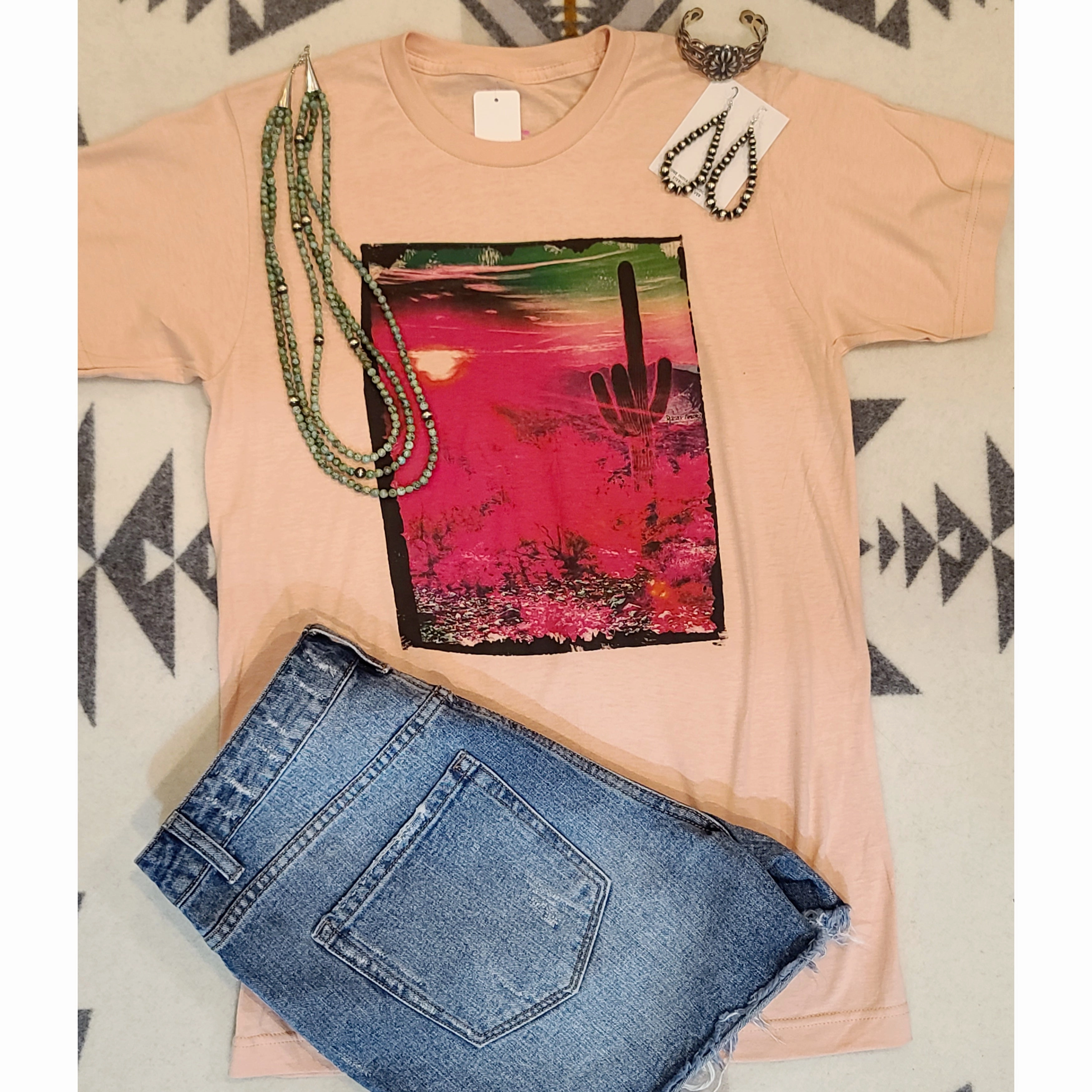 Yarn Dyed Pattern Cloth ResilientStretch Cactus Sunset Tee