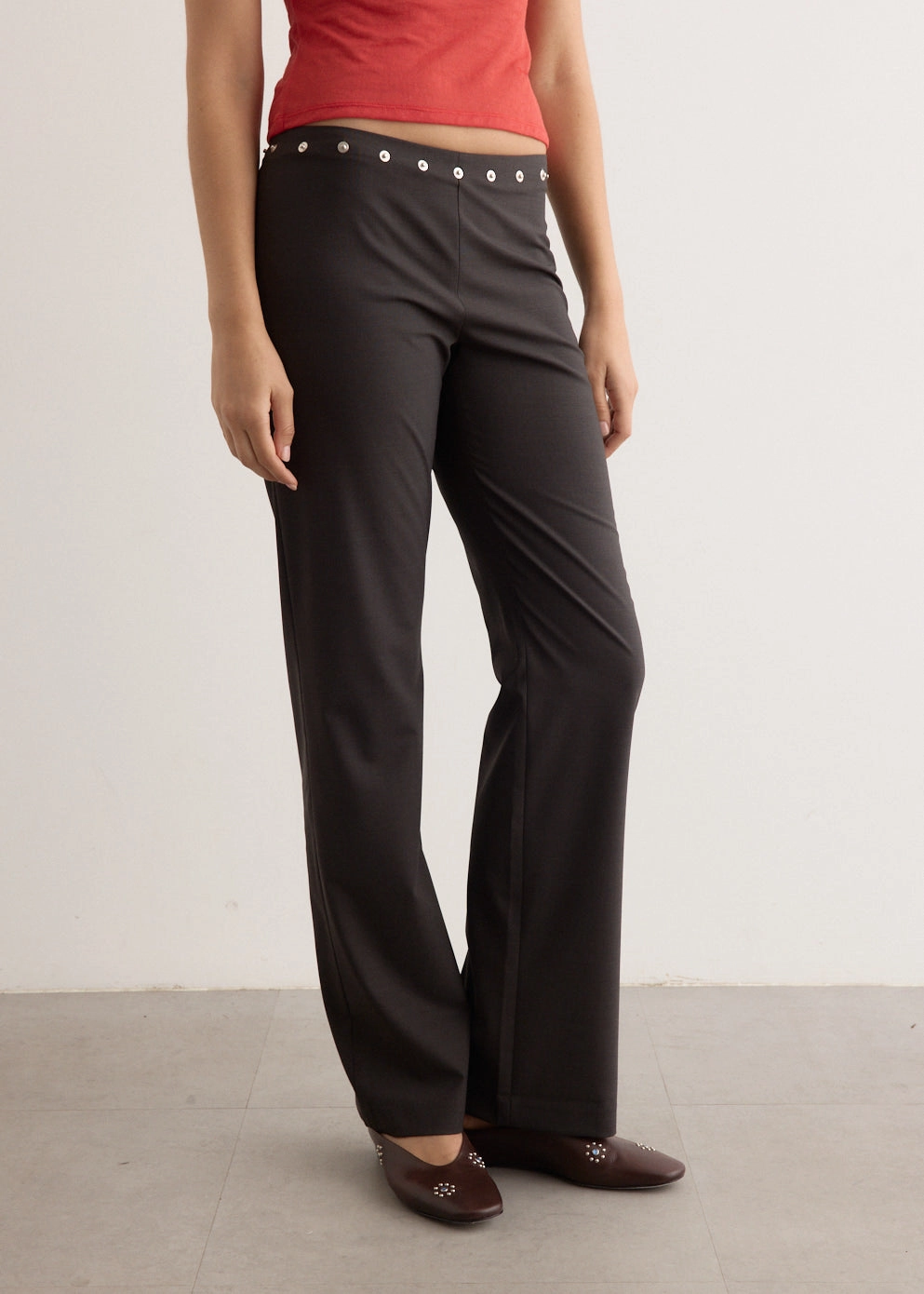 Relaxed Wear High Waist Stretch Dain Snaps Trousers