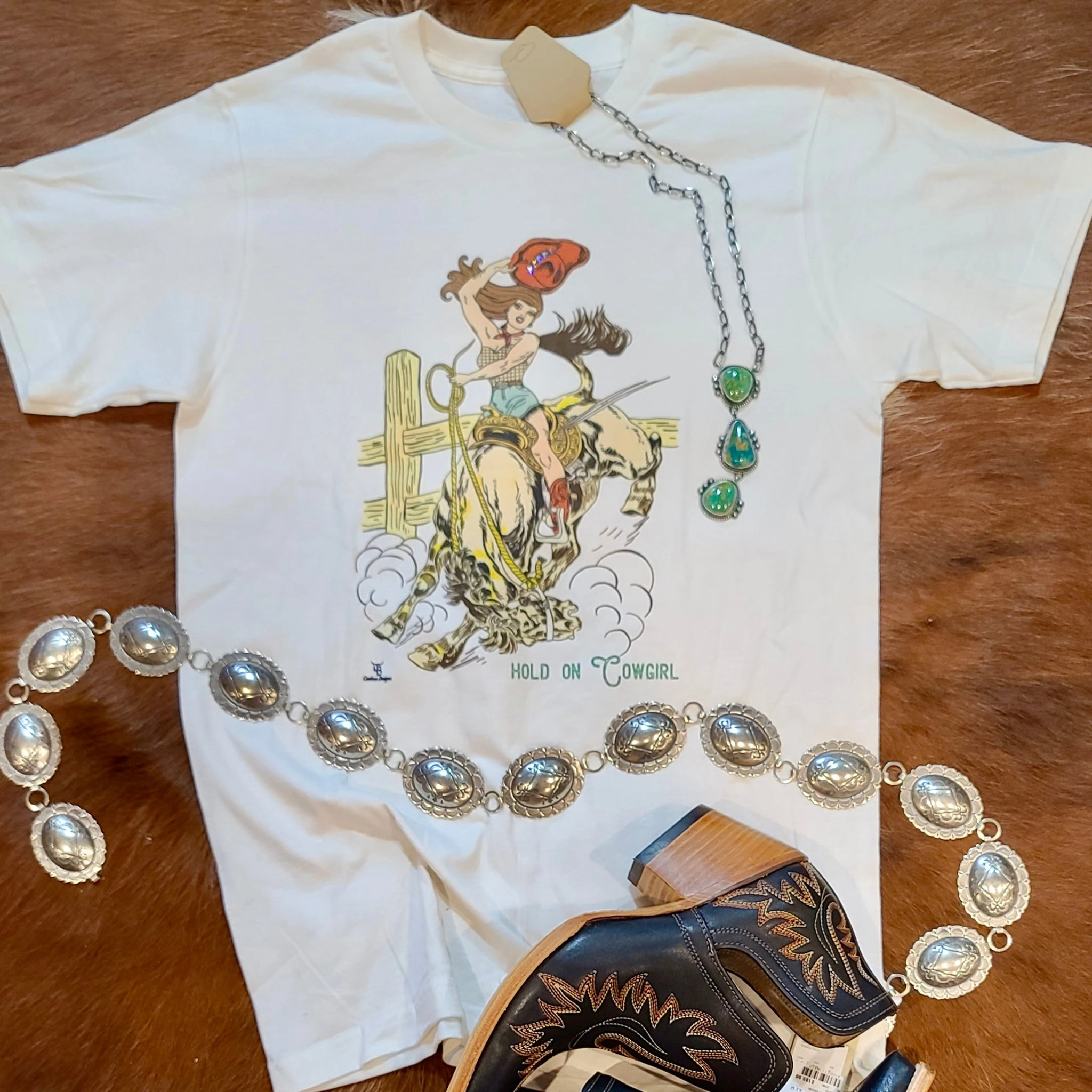 Hold On Cowgirl Tee Ethical production Butter Soft Handfeel