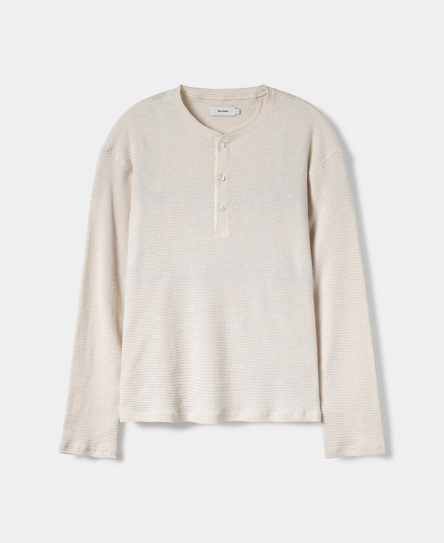 Honeycomb Waffle Knit Henley Long Sleeve T-Shirt - Oatmeal Sleek Comfort Sustainable Fibers