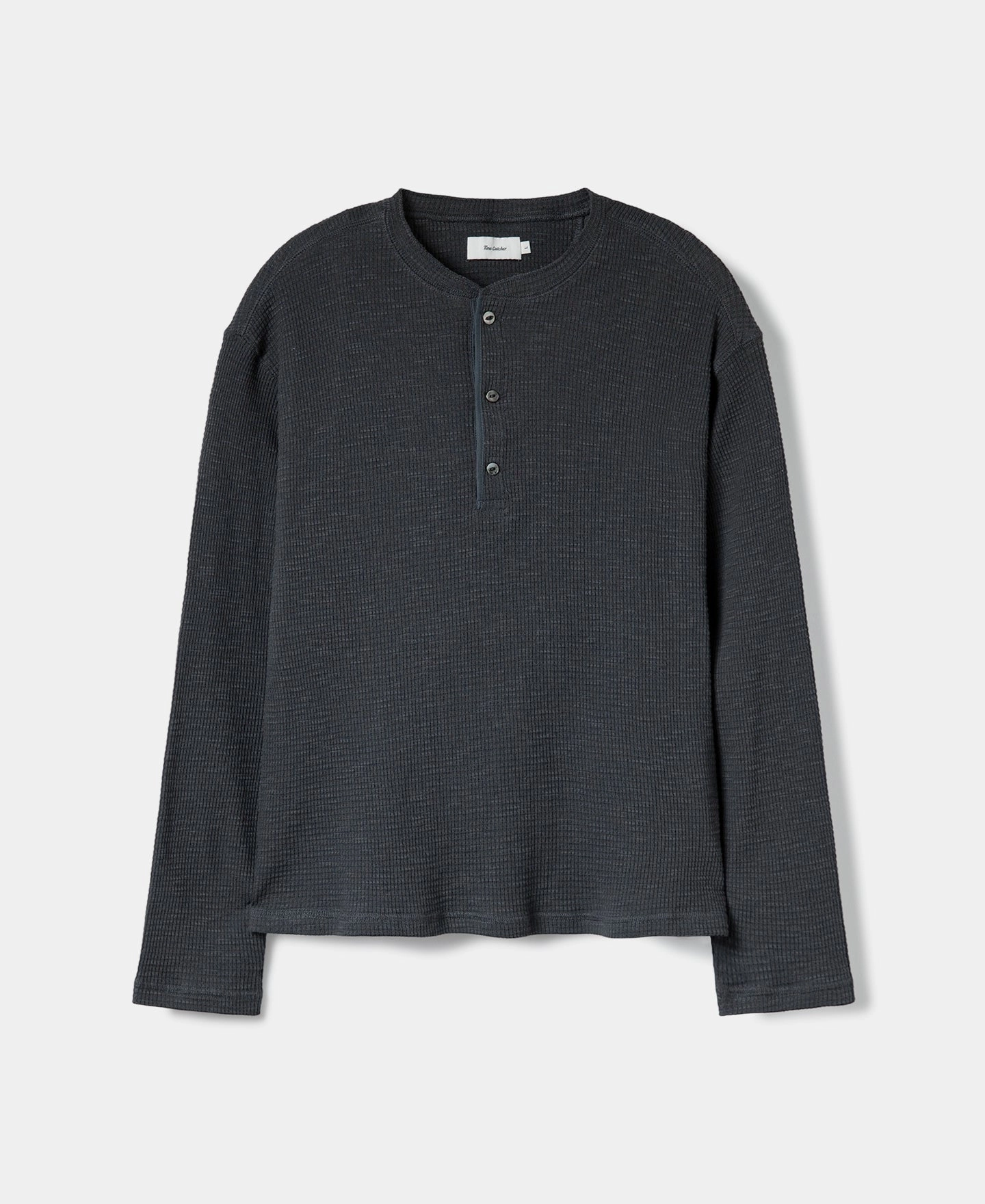 UV Protective Fabric All-Weather Wear Honeycomb Waffle Knit Henley Long Sleeve T-Shirt - Vintage Black