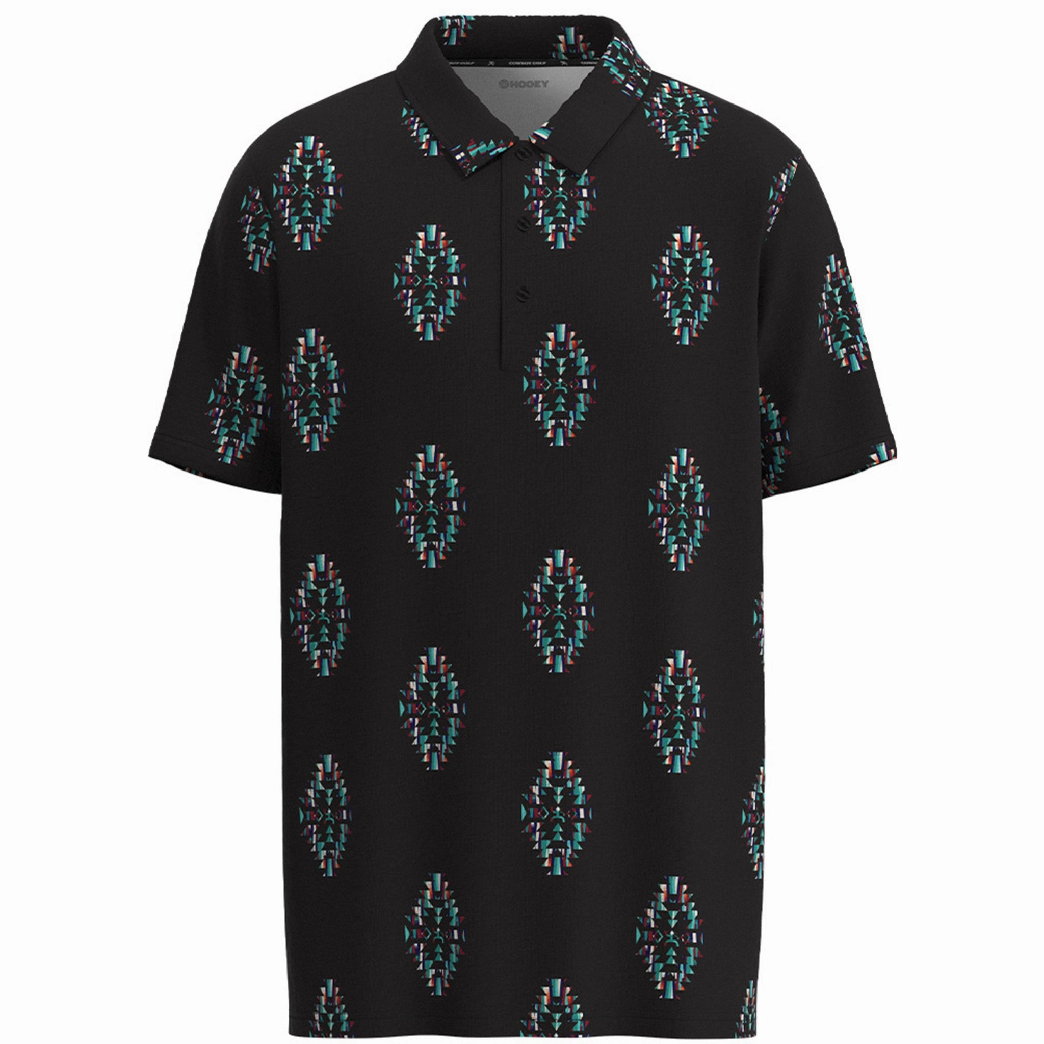 Seasonal Trend Hooey Men's Aztec Golf Black & Turquoise Polo Shirt