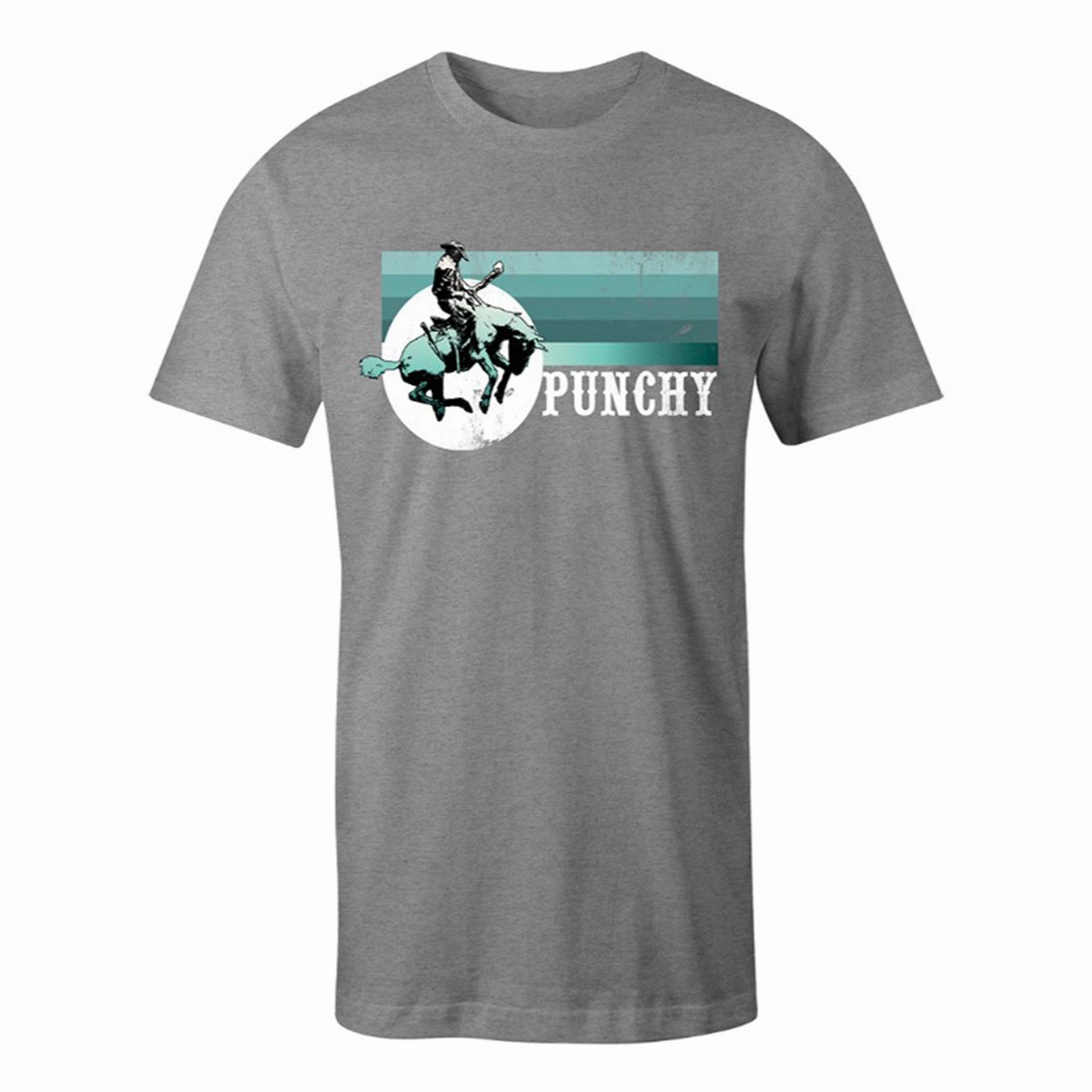 Breathable Cotton Hooey Men's Grey & Turquoise Punchy Bronc Tee