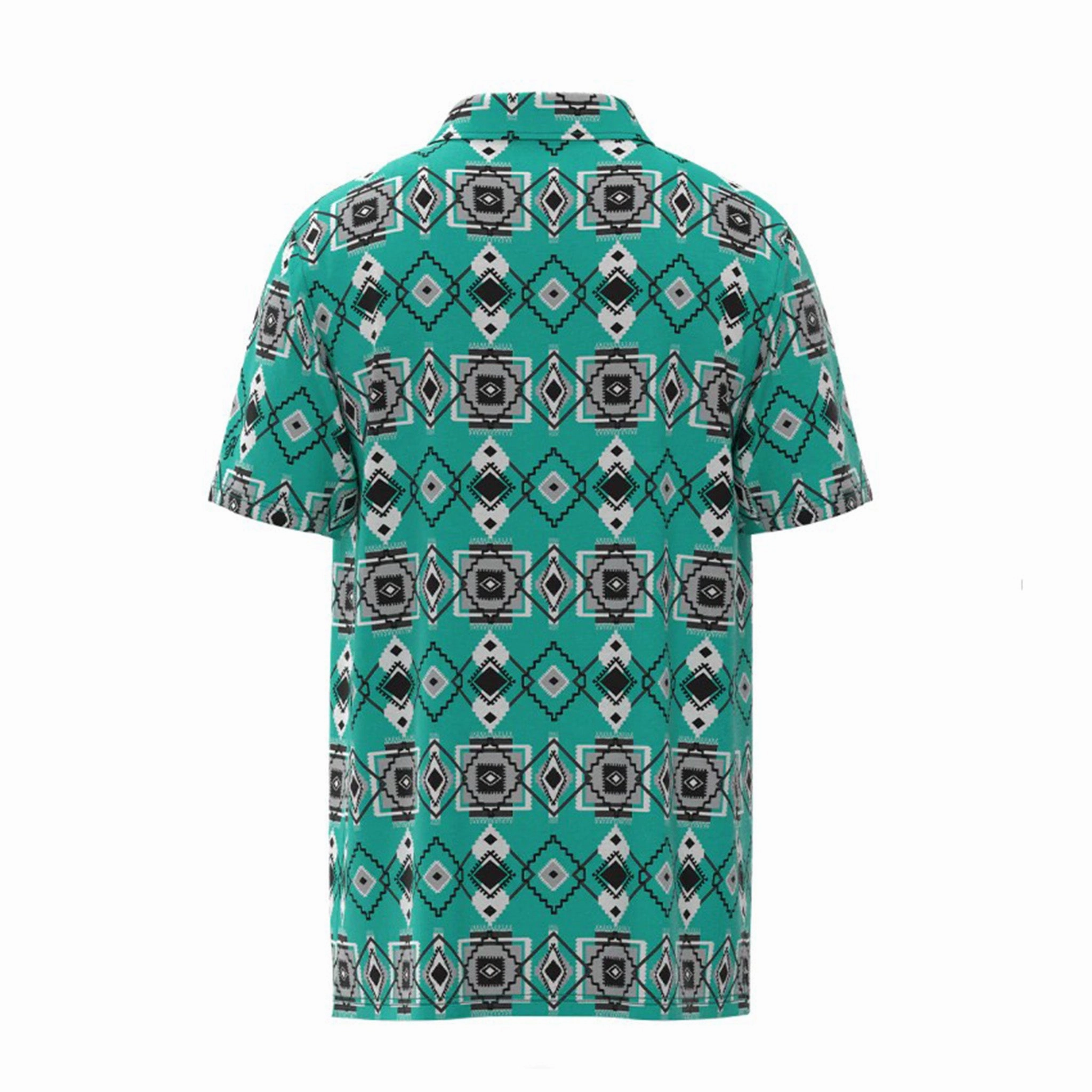 Hooey Men's "The Weekender" Aqua Aztec Polo Multi Layer Stitching