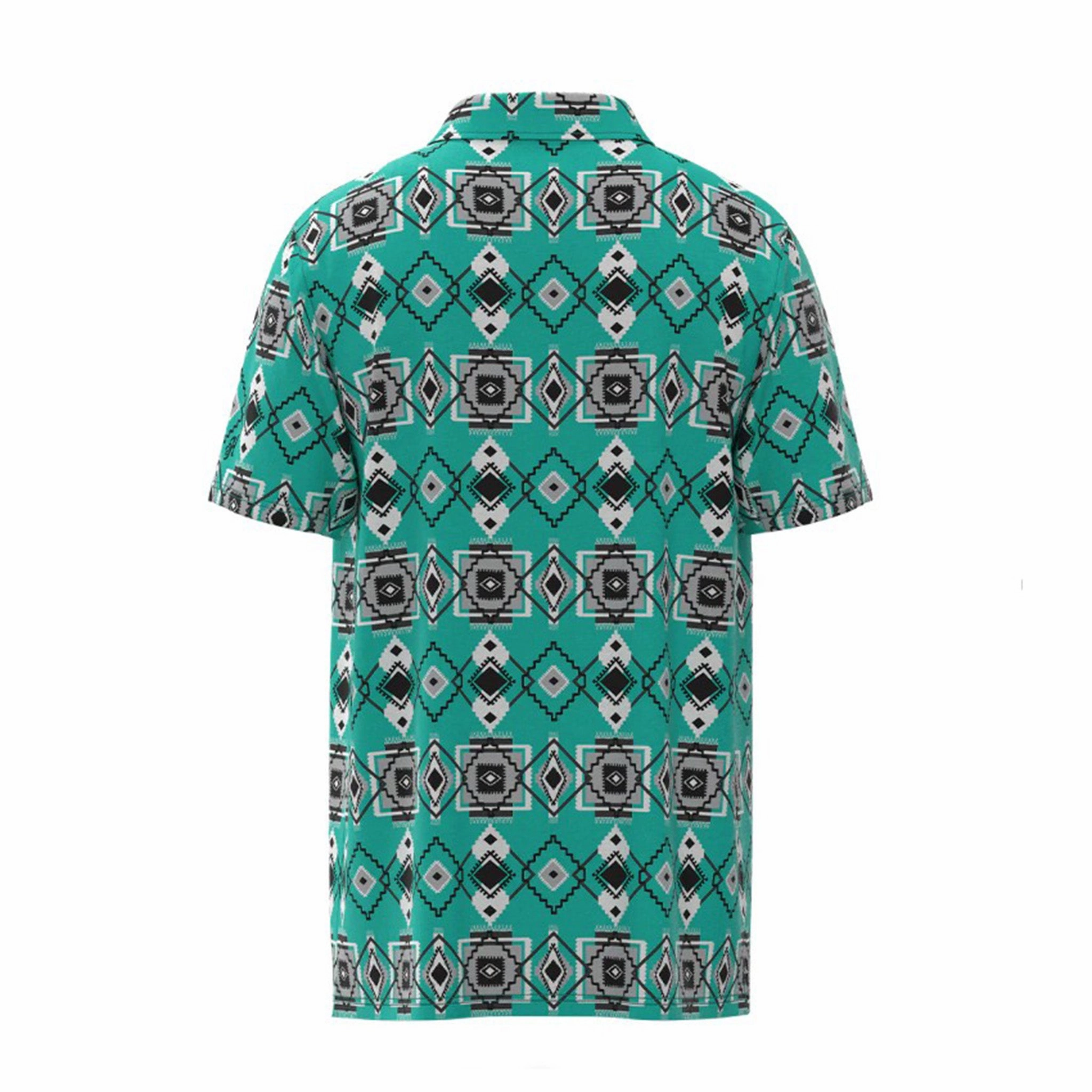 Hooey Men's "The Weekender" Aqua Aztec Polo Moisture Wicking Material