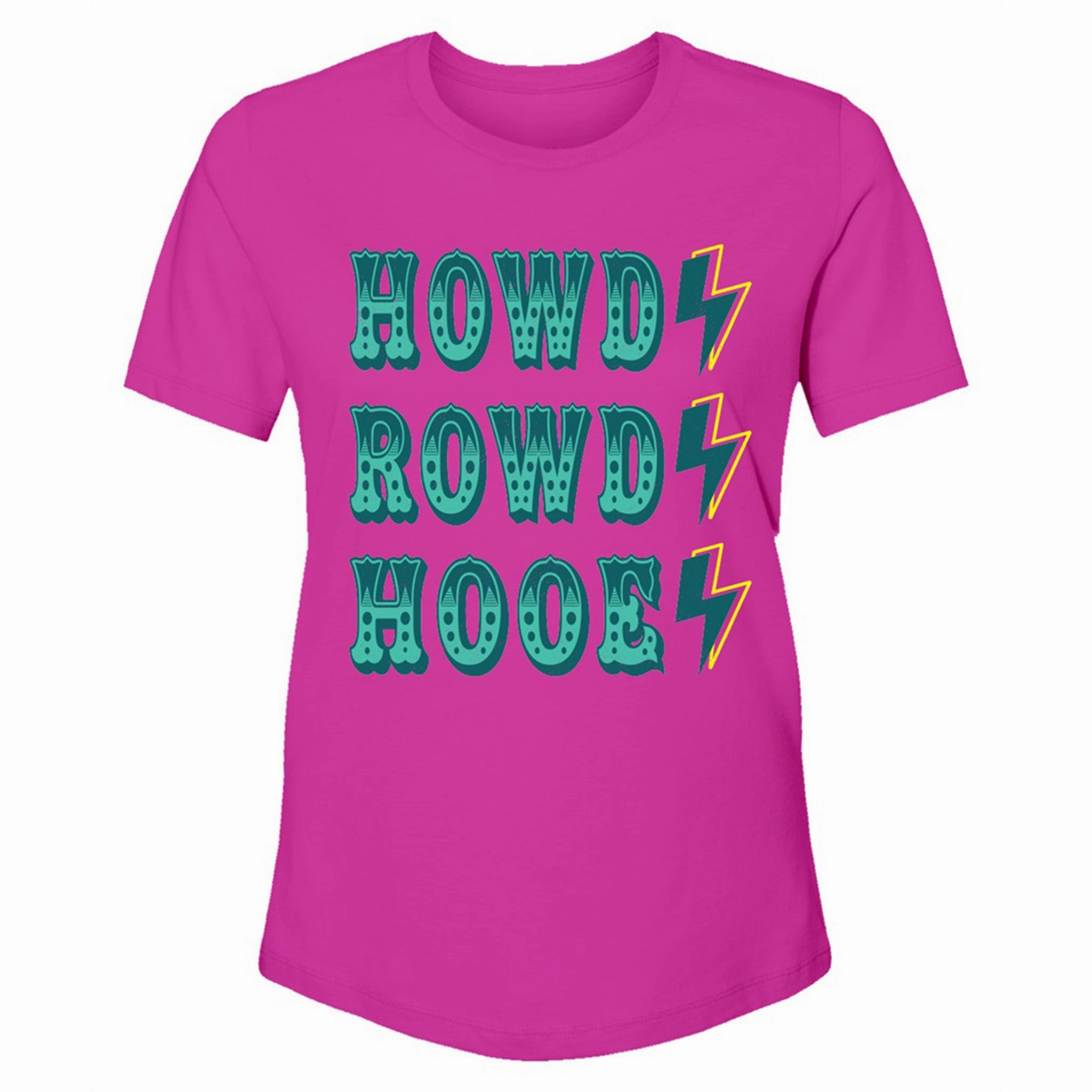 Hooey "Howdy Rowdy Hooey" Fuchsia with Teal T-Shirt Casual dress EasyCareMaterial