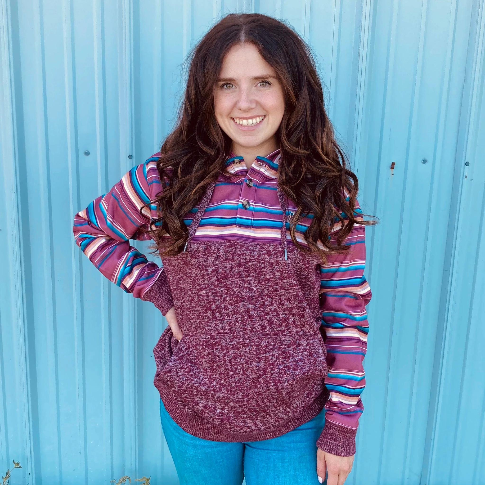 Hooey Woman's Multi Stripe Hoodie Double Layer Protection