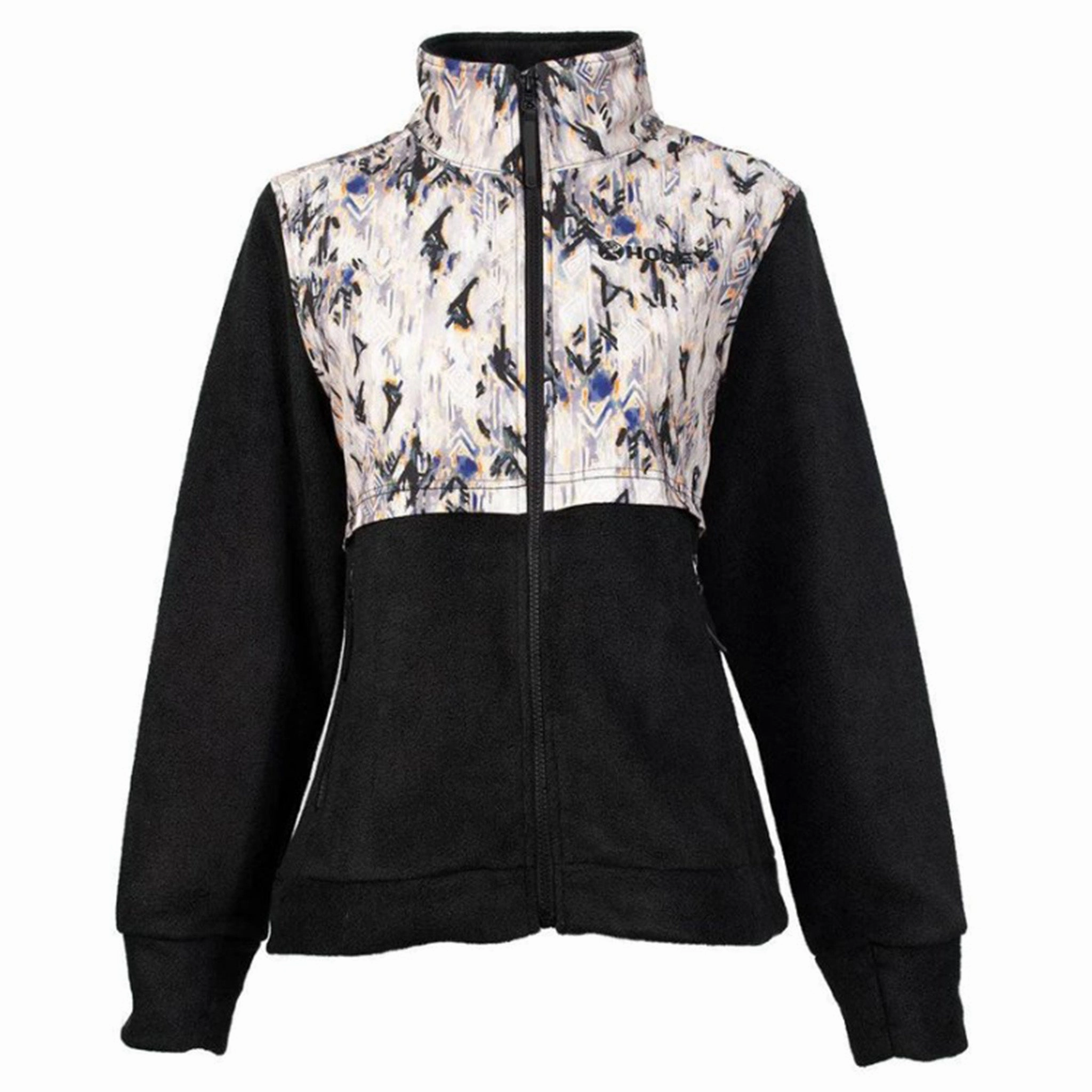 Hooey Women's Black & Print Fleece Coat Noise Reduced Fasteners