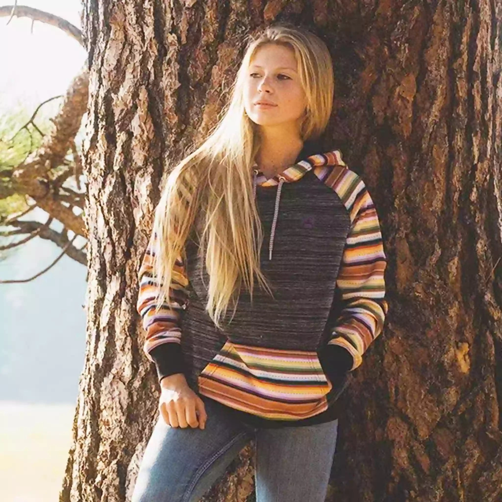 Hooey Women's Heather Black Serape Hoodie ReflectiveTrimDetails