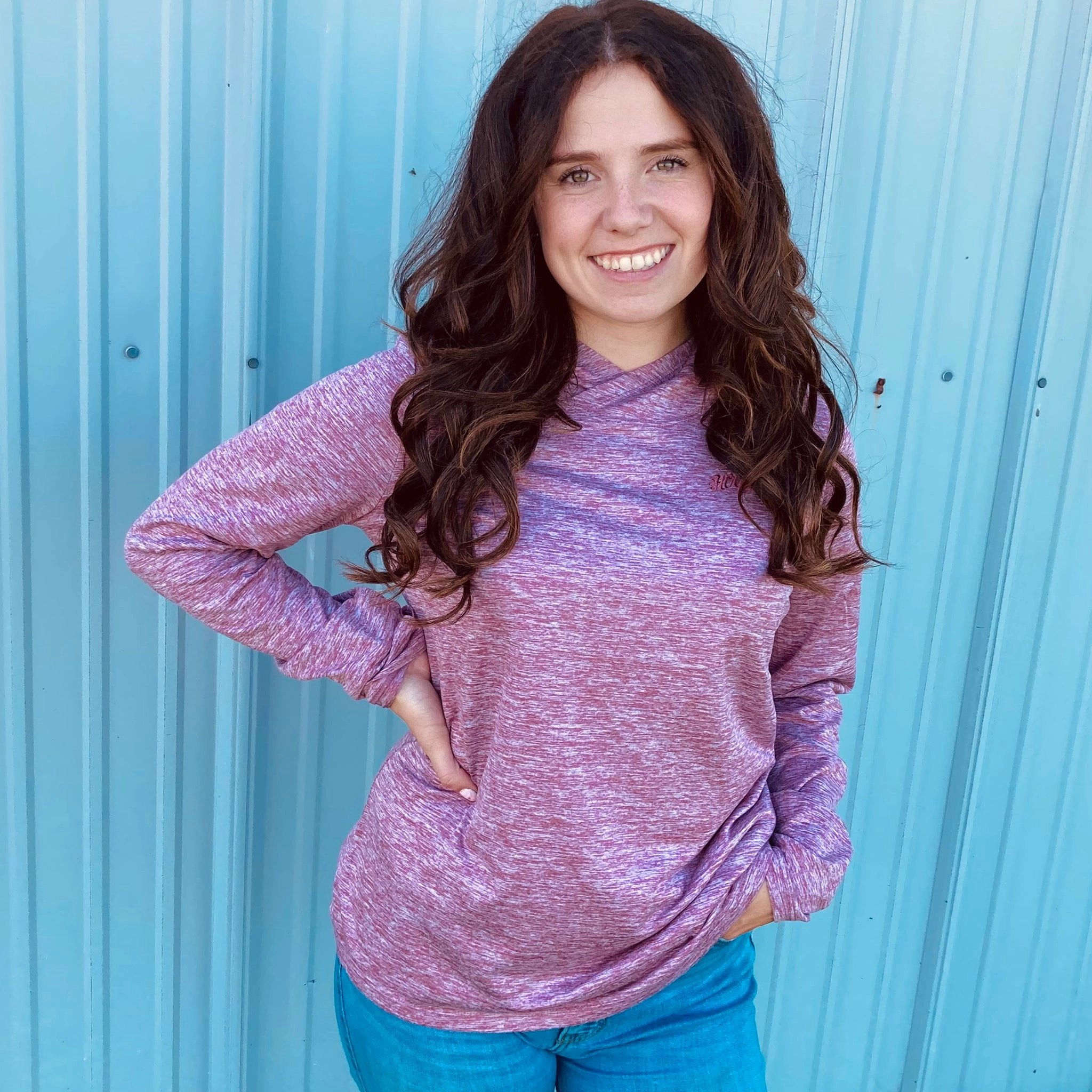 Hooey Women's Light Weight Pull-Over Hoodie-Maroon Heat Tech Fabric Teflon Finish