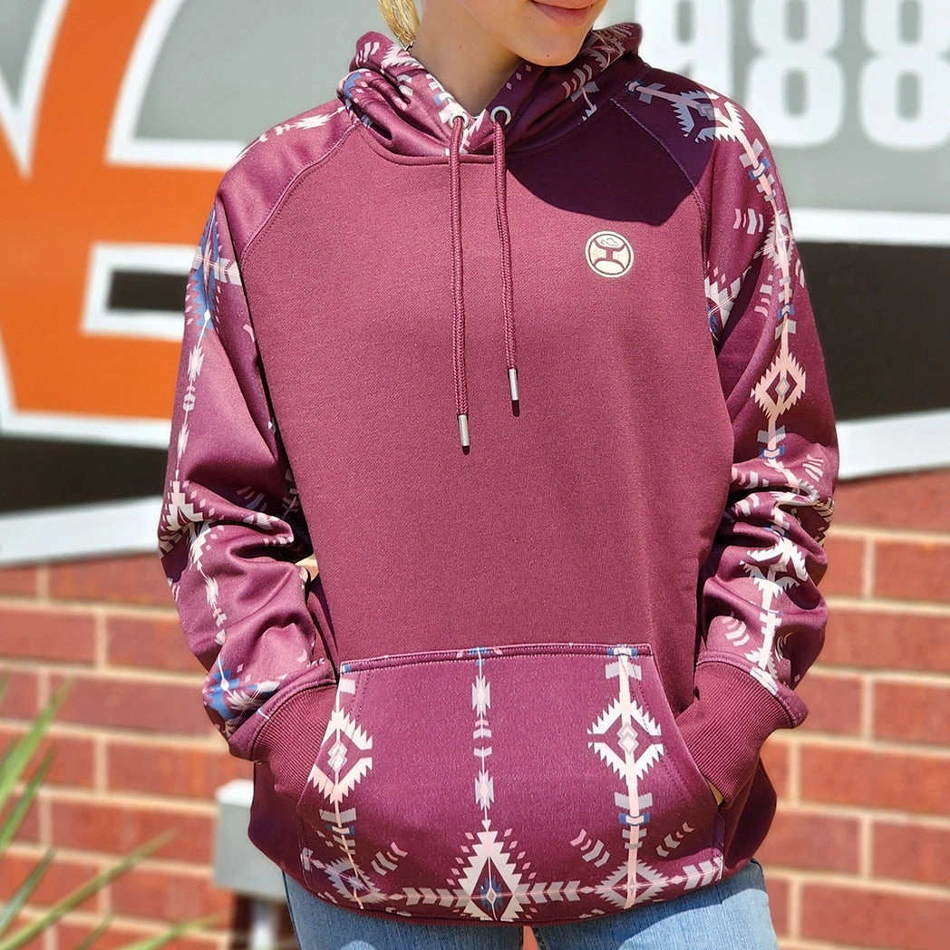 Hooey Women's Maroon Aztec Hoodie Simple Urban Layer