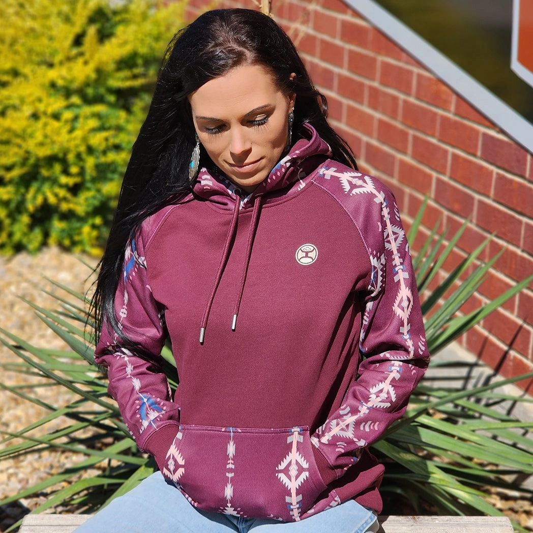 Modern Functional Design Hooey Women's Maroon Aztec Hoodie