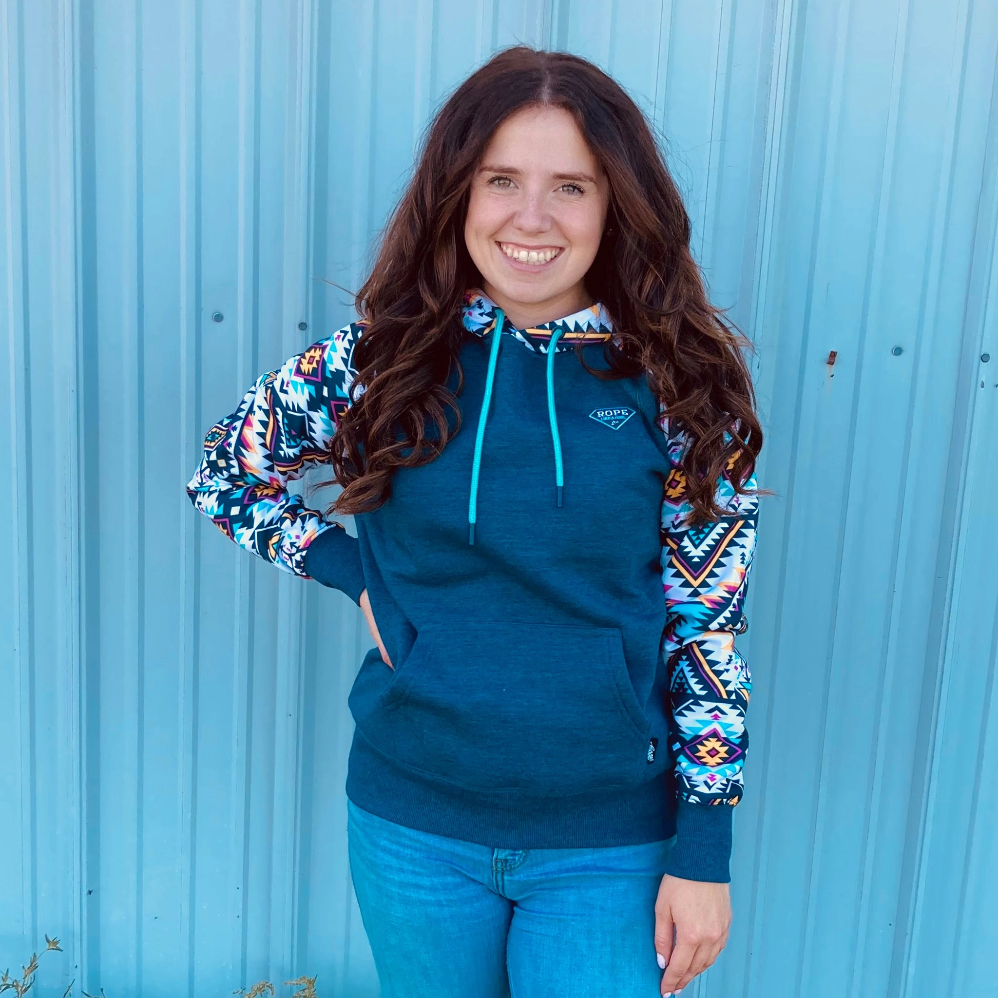 Articulated Ergonomic Fit Easy Fit Hooey Women's Rope Like A Girl Aztec Hoodie