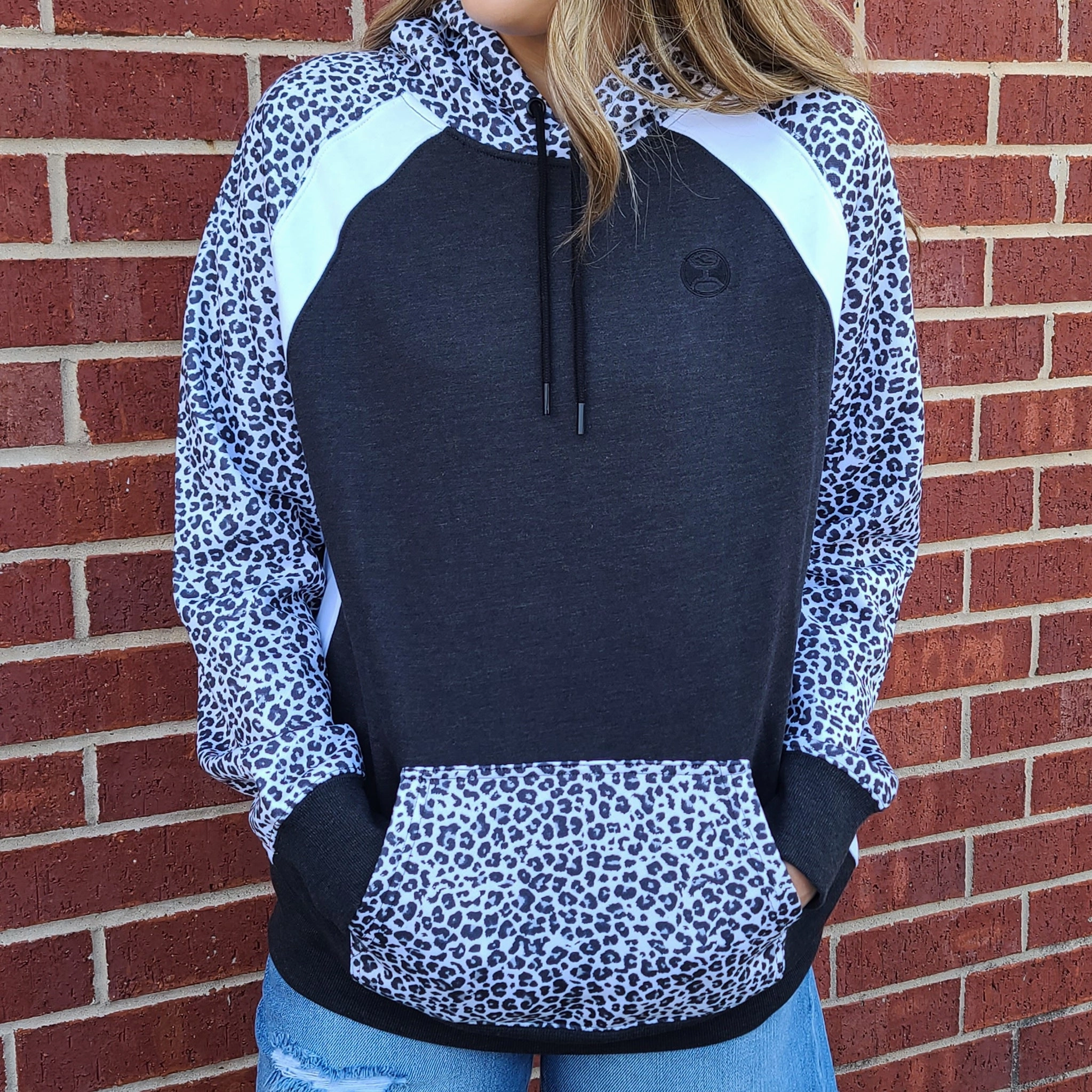 Hooey Women's Savannah Black & White Cheetah Hoodie Urban Fit Look