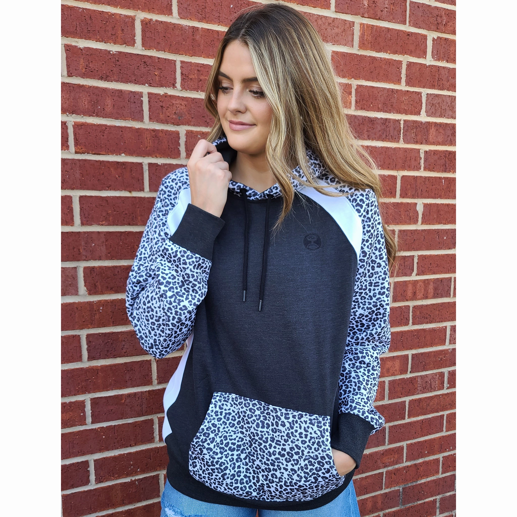 Hooey Women's Savannah Black & White Cheetah Hoodie Stain Resistant Material